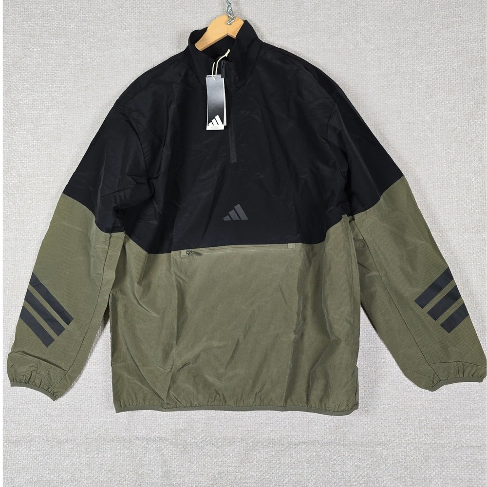 NWT Adidas Men  Windbreaker Olive Black Half‎ Zip Jacket Size M TALL